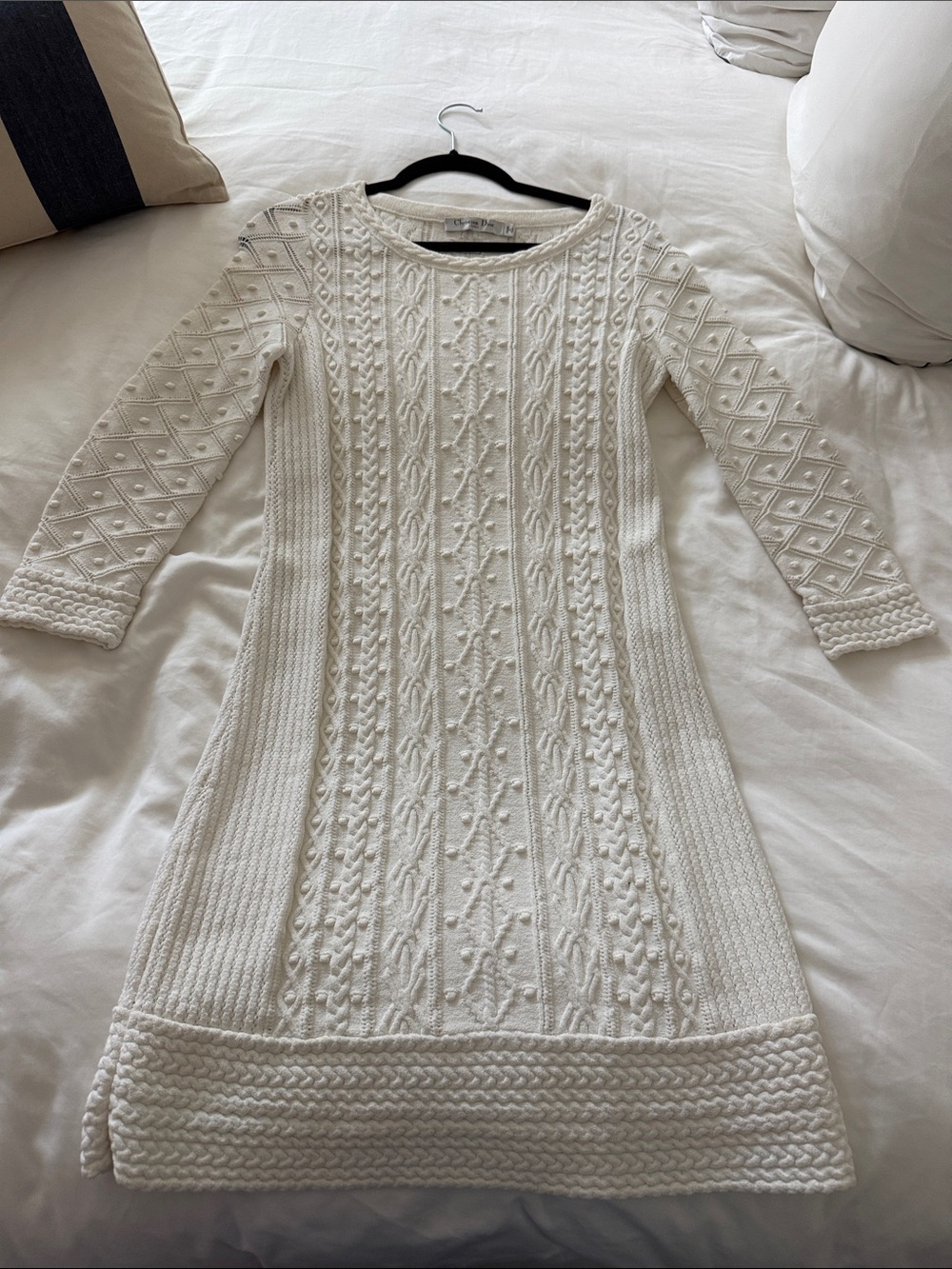 Vintage Dior Cream Cable-Knit Long Sleeve Dress
